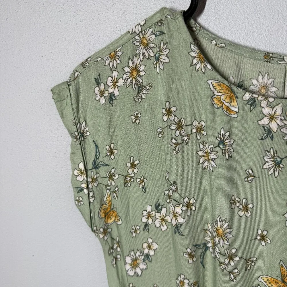 Oshkosh B'Gosh Girls Floral Dress Size 12 Green Short Sleeve Stretchy Cute Girly